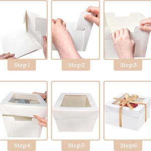 Portable Folding Clamshell <b>Cake</b> <b>Boxes</b> Eco-friendly Biodegradable Compostable Square Paper Board Glossy Lamination Embossed - Product Image 3