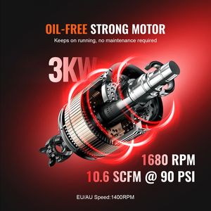 Compressore d'aria senza olio da 4HP, 10.6 CFM a 90 PSI, con serbatoio in acciaio da 20 galloni (Max. 125 PSI) 78dB Ultra-Silenzioso Portatile - Product Image 2