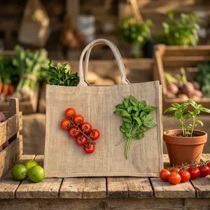 Sac fourre-tout en jute grande taille avec imprimé lettres et poignée supérieure, idéal pour les courses, réutilisable et écologique – Ajouter au panier & Contacter - Product Image 6