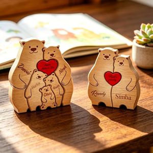 Personalized <b>Wooden</b> Bear Family Decor Engraved With Names And <b>Heart</b> Tabletop Home Decoration - Product Image 5