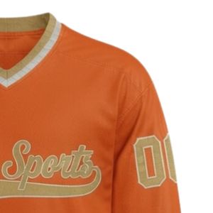Camiseta Deportiva de Hockey sobre Hielo Sublimada Naranja para Hombre, Cuello en V, Rayas, Poliéster, Ropa Deportiva para Partidos, Uniforme de Equipo - Product Image 4