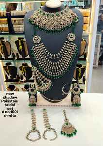 Élégant ensemble de bijoux ethniques en laiton de haute qualité, plaqué rhodium, avec zircon, pour mariée, fiançailles, mariage, anniversaire, fête, collier ras-du-cou effet ombre - Product Image 2
