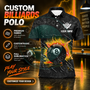 Maillot de billard personnalisable avec nom d'équipe, en tissu polyester/coton, imprimé par transfert thermique, haute qualité - Product Image 1