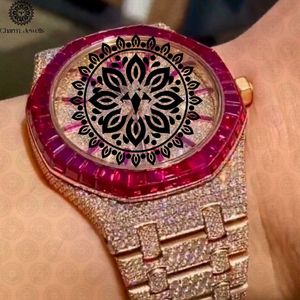 Montre de luxe pour homme en acier inoxydable Charm Jewells, mouvement mécanique analogique 40 mm, verre saphir, bracelet avec lunette rose, 10 bars - Product Image 1