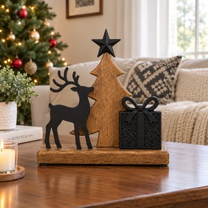 Wooden <b>Christmas</b> Tree Reindeer Gift <b>Box</b> Decor Rustic Holiday Tabletop Ornament Set Winter Theme Animal Design Laser Cut - Product Image 2