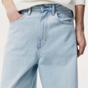 Jean en denim de coton coupe droite délavé clair pour homme, taille mi-haute, coupe régulière, style décontracté, coupe-vent, collection printemps - Product Image 4