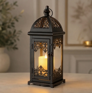 Moroccan Style Square Metal Handmade Candle <b>Lantern</b> Black Antique Finish Glass Panels Hanging Votive <b>Tea</b> <b>Light</b> Holder Home Decor - Product Image 3