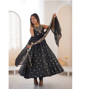 ชุดเดรส Anarkali แขนกุดผ้าไหมโรมันแบบยาวเป็นมิตรกับสิ่งแวดล้อม ตกแต่งด้วยผ้าฝ้ายไมโครเนื้อหนักประดับเลื่อม เหมาะสำหรับโอกาสพิเศษ - Product Image 1