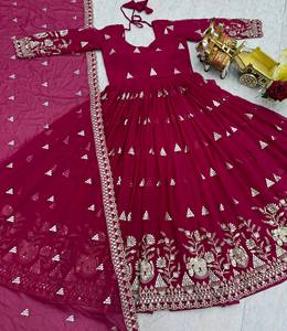 Traje de fiesta vintage de georgette pesado con dupatta y bordado de lentejuelas de 7 mm, largo hasta el suelo, de secado rápido - Product Image 6