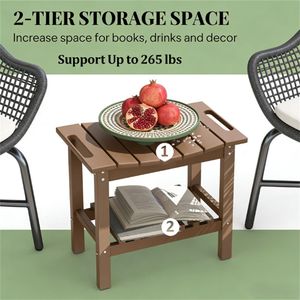 Panca contenitore marrone con tavolino laterale, utilizzabile come tavolino da caffè da esterno o panca per doccia - Product Image 2