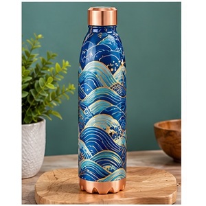 Bouteille d'eau ayurvédique en cuivre avec couvercle en cuivre, motif marguerite et papillon, portable pour l'extérieur - Product Image 4