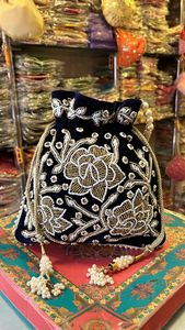 Custom Name Personalized Silk Potli Bag Golden Zardosi Ruby Stone Work Women <b>Wedding</b> Drawstring Purse Ethnic <b>Handbag</b> Boutique - Product Image 3