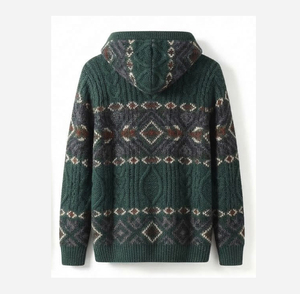 High GSM Winter Knitted Men's <b>Waterproof</b> Hoodie Heavy Weight Cotton Thermal Fleece Lined Drop Shoulder Pullover Sweatshirt - Product Image 3