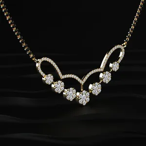 Nouvel Arrivage Collier de Mariée Mangalsutra à Sept Diamants en Grappe, Or 10/14/18 carats, Diamants de Laboratoire Taille Brillant pour Femme, IGI - Product Image 2
