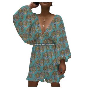 Nuevo Traje de Baño Tipo Vestido con Cuello Halter y Escote en V Profundo, Estampado a Mano, Estilo Casual, para Mujer, Verano 2026, ¡Gran Venta! - Product Image 3