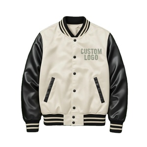 Veste bomber unisexe personnalisée avec broderie, manches en cuir de vache, streetwear d'hiver, veste de baseball - Product Image 1