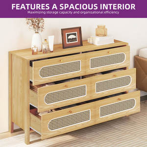 Commode double en bois de rotin de 47.2 pouces avec 6 tiroirs pour chambre ou salon - Product Image 6