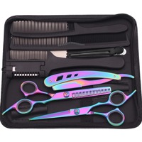 Ciseaux professionnels légers bleus pour cheveux raides, avec peignes et ciseaux à effiler, pour la pose de perruques Lace Front en cheveux Remy malaisiens, avec accessoires en améthyste.