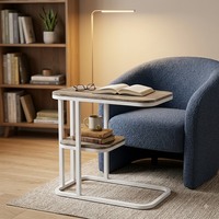 Table basse en bois moderne et durable avec étagère de rangement, cadre en métal blanc, montage facile, garantie 1 an, design minimaliste, salon