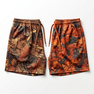 Pantalones cortos de malla con gráfico de camuflaje de hojas de otoño Fire Ember personalizados, pantalones cortos deportivos de entrenamiento de baloncesto por sublimación para hombre - Product Image 1
