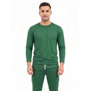<b>Men's</b> Green Solid Tracksuit Full Sleeve Crew Neck Joggers Set Casual 100% <b>Polyester</b> Autumn Wear <b>T</b> <b>Shirt</b> Tracksuit <b>Men</b> - Product Image 4