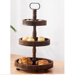 Dark Finishing Party Celebration Cake Stand Classic Style Tableware Fruits 3 Tier Cake Serving <b>Tool</b> Wooden Cake Stand - Product Image 1