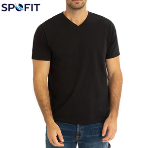 T-shirts pour hommes de haute qualité, grande taille, impression personnalisée, col en V, manches courtes, 100% coton, t-shirts unis pour hommes - Product Image 6