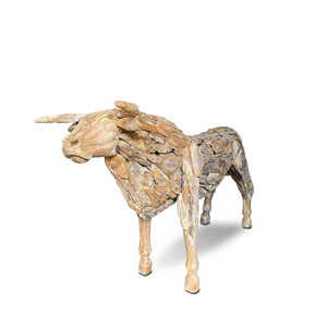 Escultura de Toro Hecha a Mano con Raíz de Teca de Bali, Decoración para el Hogar de Madera Natural - Product Image 1