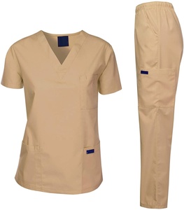 Unisex Soft Eco-Friendly Polyester Spandex Woven 2-Piece Nursing Scrub Set V-Neck Top Pant Cargo Pocket Short Hospital Uniforms - Product Image 1