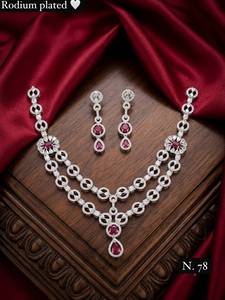 Silver Plated Brass Women's Bridal Set Choker <b>Necklace</b> Drop Earrings Tikka Ethnic Zircon Trendy Wedding Engagement Anniversary - Product Image 4