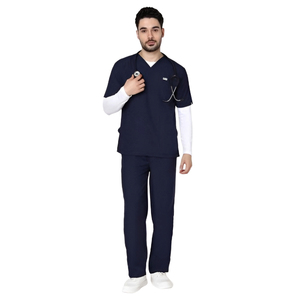 Wholesale <b>Scrub</b> Set Spandex/Polyester Knitted Hospital Uniform Pants V-Neck Top Pocket Needle Detection Customized Color Logo - Product Image 6