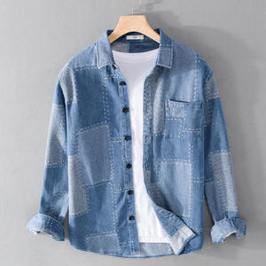 Camisas vaqueras occidentales de algodón transpirable de color azul claro con diseño personalizado para hombre, cuello vuelto, corte holgado, camisetas transpirables. - Product Image 2