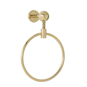 Anneau porte-serviette rond en laiton antique avec plaque arrière à médaillon en relief et support cannelé, accessoire de salle de bain mural classique - Product Image 1