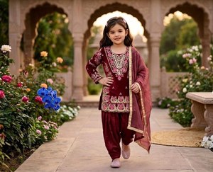 Ensemble de pantalon et haut en soie de qualité supérieure pour filles avec dupatta |   Tenue ethnique pour enfants avec broderie lourde et travail de sequins - Product Image 4