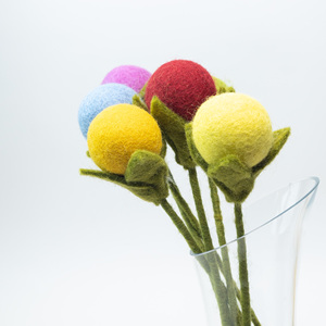 Fleurs en feutre faites à la main en forme de pompon, bouquets de boules de feutre en laine colorées, mini fleurs pour loisirs créatifs, décoration, fil de feutre, vente en gros - Product Image 5