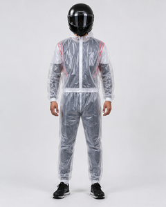 Men's Black <b>Waterproof</b> Seamless Fusing Custom Logo Front Rain Suit Full Sleeve Polyester Jacket Pants Set <b>All</b> Seasons Wear - Product Image 4