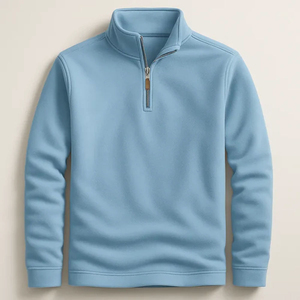 Sudadera Casual de Verano para Hombre con Cuello Alto y Media Cremallera, Oversize, Lisa, 100% Algodón Felpa, Tejido de Punto, Estilo Urbano - Product Image 4
