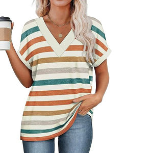 Camisetas de streetwear para mujer al por mayor, de corte regular, de punto, ecológicas, de poliéster/algodón, de cuello redondo, lisas, de verano. - Product Image 2