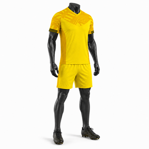 Uniforme de Fútbol Amarillo Personalizado, Conjunto de Camiseta y Pantalones Cortos de Poliéster Transpirable, Ropa Deportiva de Secado Rápido para Entrenamiento de Equipo para Hombre - Product Image 1