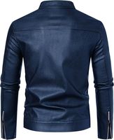 Veste en toile de laine bleu marine pour homme, style motard, col rabattu, fermeture éclair, coupe ajustée, manches classiques, couleur unie sur le devant
