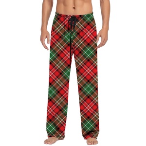 Vêtements de nuit décontractés pour hommes, pantalons de pyjama avec poches, rayures incurvées, vente en gros de pantalons de Noël, style droit - Product Image 1
