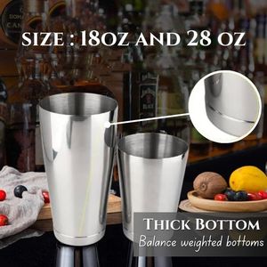 304 Stainless Steel Boston Cocktail Shaker Set with Etched Pattern <b>Weighted</b> Shaking Tin for Professional Bartending - Product Image 3