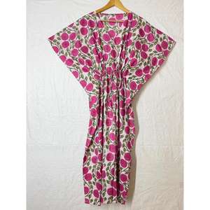 Robe Kaftan en Coton Imprimé Floral Rose pour Femme, Style Bohème, Longue, Ample, pour la Plage et les Vacances d'Été, Grande Taille, Cache-Maillot - Product Image 1