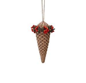 Décoration de Noël en rotin naturel, cône suspendu avec baies rouges, tressage en osier, décoration de maison pour les fêtes - Product Image 1
