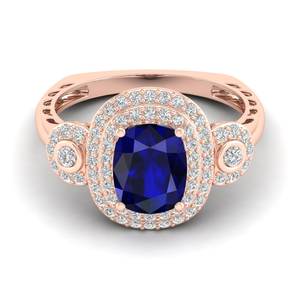 REYES Wholesale Cushion Cut 4.12 Carat Blue Sapphire Gemstone Engagement Halo Ring in 925 Sterling <b>Silver</b> Moissanite Jewelry - Product Image 5