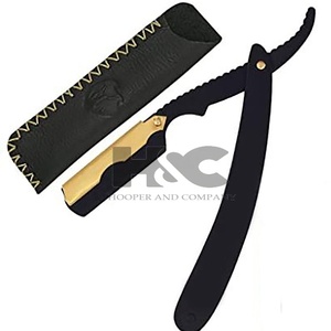 Navaja de barbero de acero inoxidable de alta calidad para hombre, para cortar la barba, en hermosos colores negro y dorado, con logotipo personalizado, sostenible. - Product Image 2