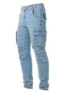 Jeans ajustados rectos rasgados para hombre, 98% algodón, 2% elastano, denim casual suavizado, transpirable y personalizado - Product Image 3