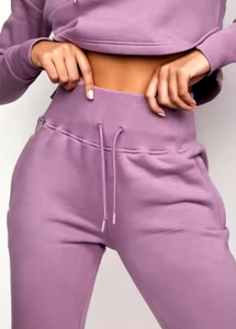 Wholesale <b>Women</b> Mauve Purple Two Piece Tracksuit <b>Set</b> with Cropped Drawstring Slim Fit Hoodie and <b>Jogger</b> Pants Custom Activewear - Product Image 5