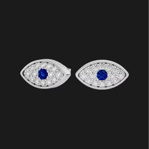 Marquise eye shape moissanite <b>stud</b> <b>earrings</b> with blue centre stone and pave sparkle crafted fo stylish hip hop jewellery - Product Image 1