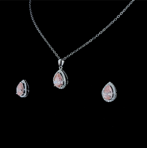 Elegante Juego de Joyería Fina con Colgante de Halo de Diamantes Rosa Intenso en Forma de Pera para Ella - Product Image 2